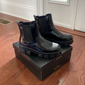 Lulus black patent platform ankle boots